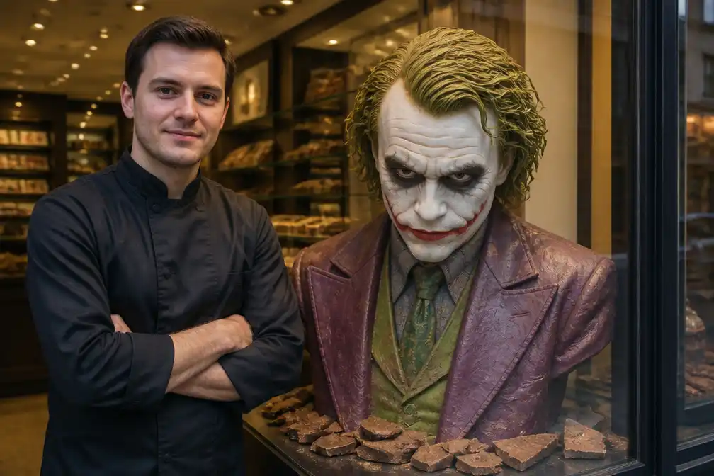 Chocolatier Stijn Vandenbouhede maakt Joker van dertig kilogram chocolade