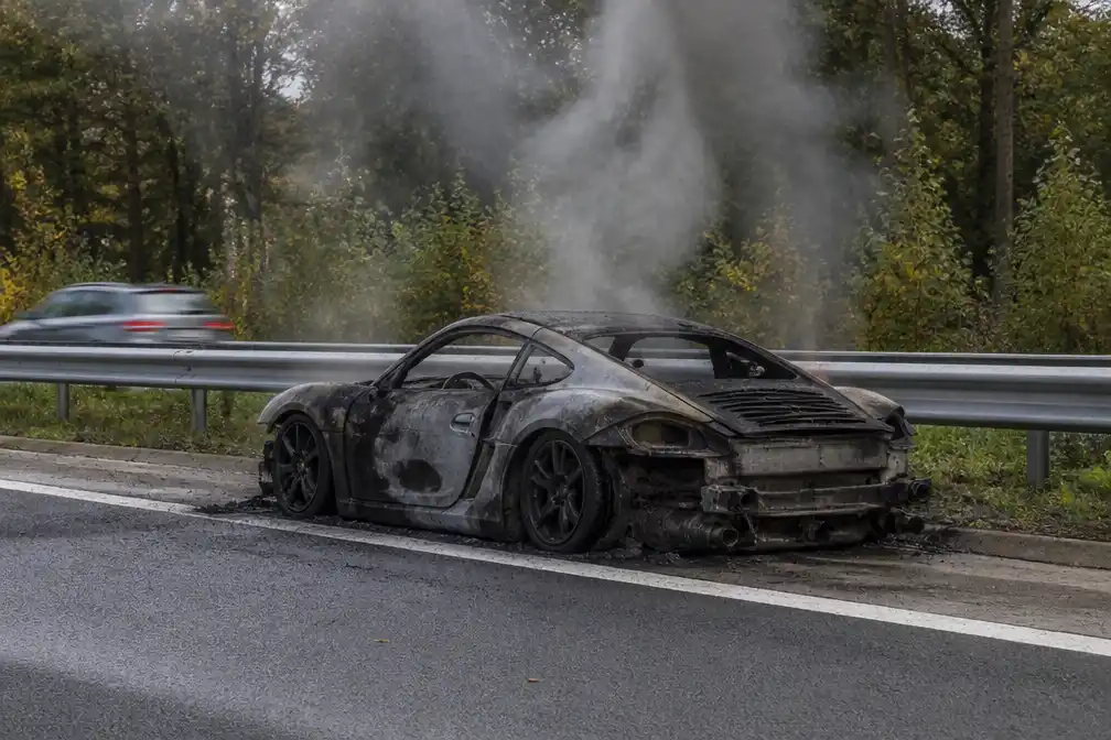 Porsche brandt uit op E17 in Waasmunster, bestuurder blijft ongedeerd