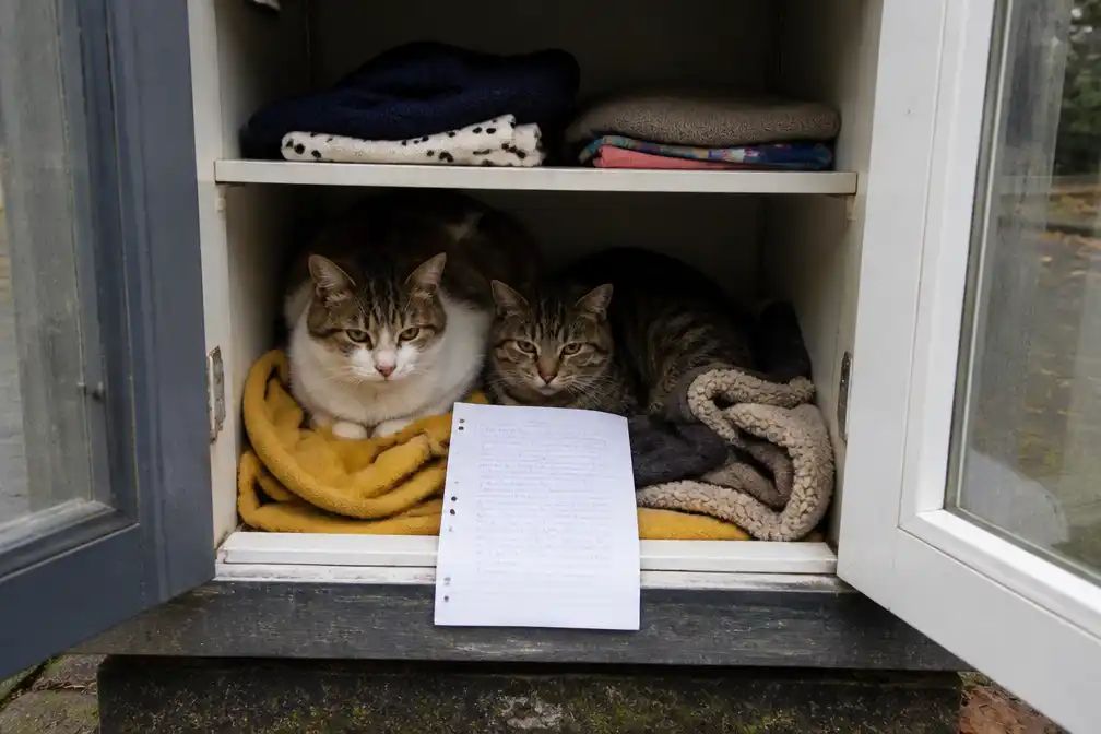 Twee katten achtergelaten in Leusdense buurtkast, met emotioneel briefje