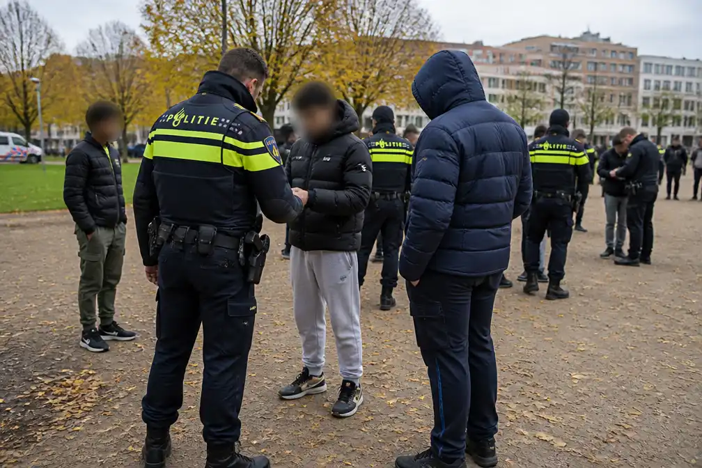Politie fouilleert en houdt jongeren aan bij Malieveld in Den Haag