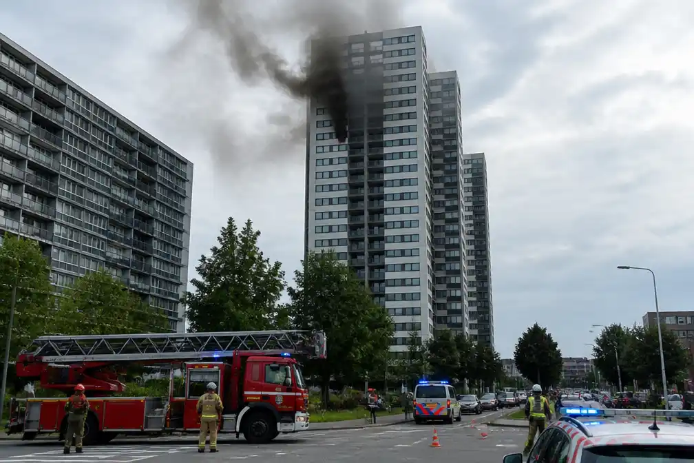 Grote brand op 10e verdieping van appartementsgebouw op Linkeroever, Antwerpen