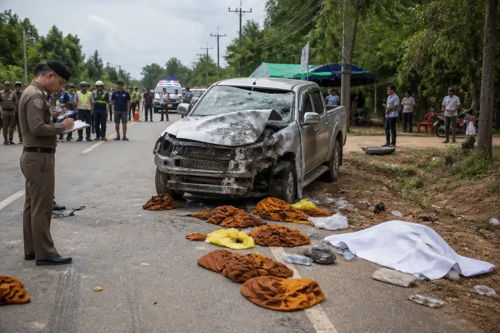 Acht boeddhistische monniken gedood in Thailand na aanrijding door 11-jarige