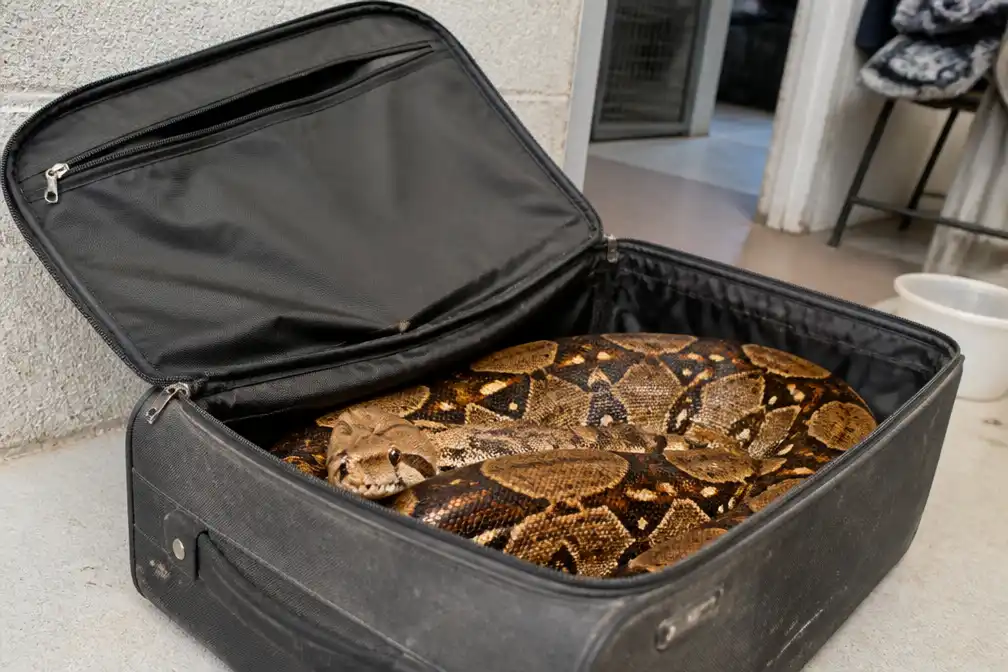 Boa constrictor aangetroffen in achtergelaten reistas bij dierenopvang Zwolle