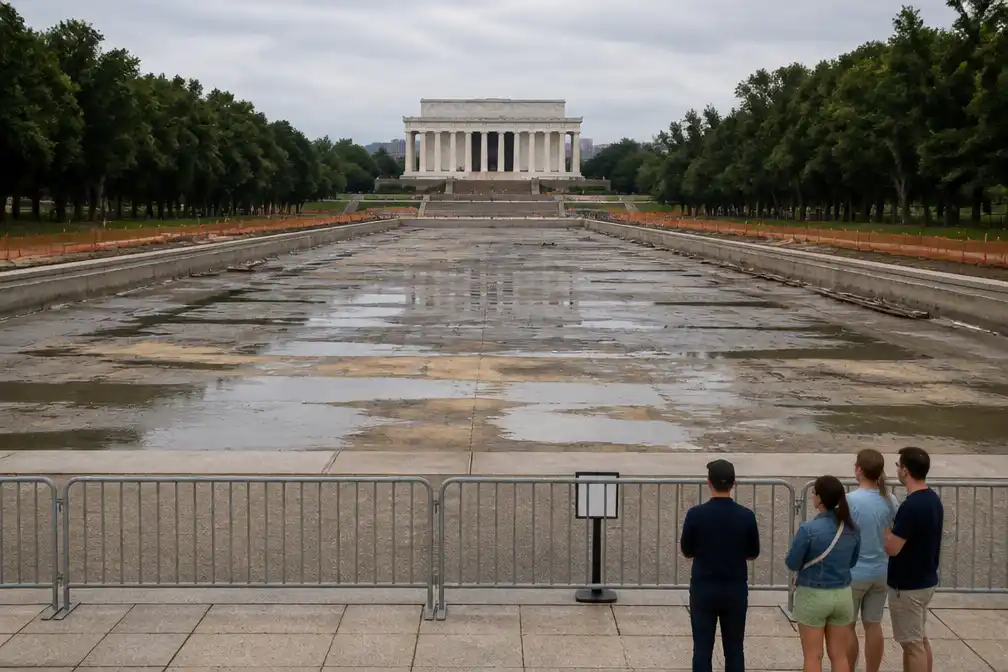 Reflecting Pool in Washington opnieuw leeggepompt na problemen met renovatie Trump