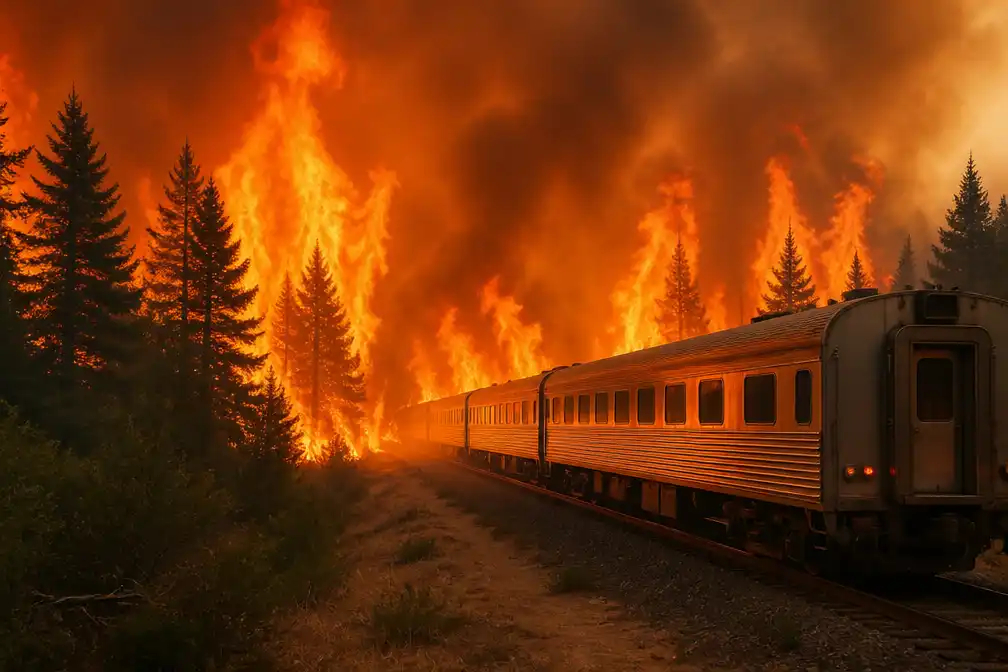 Trein met evacués ingesloten door bosbrand Ontario, bemanning ongedeerd